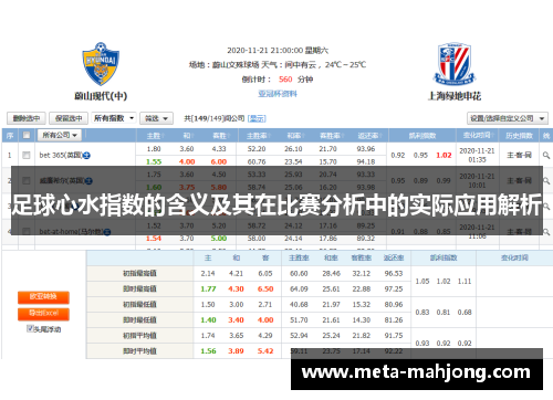 足球心水指数的含义及其在比赛分析中的实际应用解析